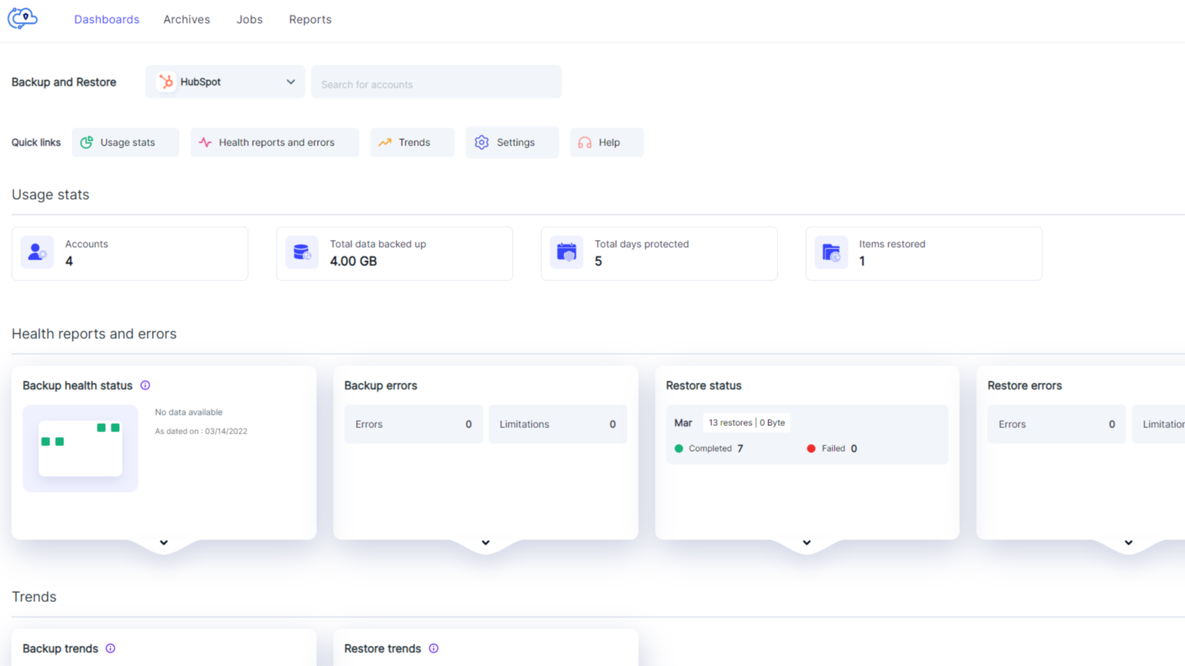Intuitive backup dashboard